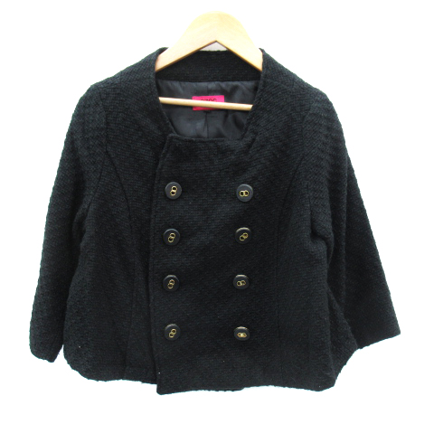【中古】オゾック OZOC ノーカラーツイードジャケット ミドル丈 七分袖 38 M 黒 ブラック /SM20 レディース