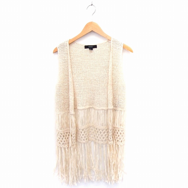 【中古】フォーエバー21 FOREVER21 ベスト フリンジ トッパー ノースリーブ ロング丈 M アイボリー 白 /FT レディース