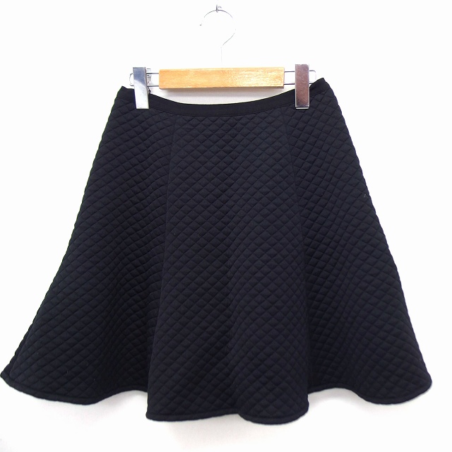 【中古】ユナイテッドアローズ UNITED ARROWS TOKYO スカート フレア ひざ丈 キルティング 無地 シンプル 36 ブラック