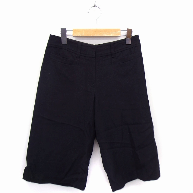 【中古】ナチュラルビューティーベーシック NATURAL BEAUTY BASIC パンツ 6分丈 ひざ下丈 無地 ウール S ブラック 黒