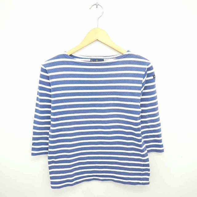 【中古】ルミノア Leminor Tシャツ カットソー バスクシャツ ボーダー ボートネック 七分袖 0 パープル ホワイト 紫
