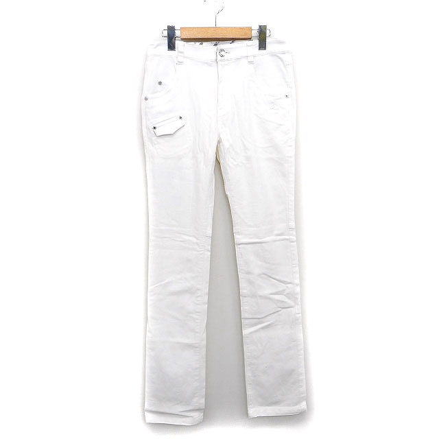 【中古】カッパ kappa テーパード パンツ ロゴ 装飾 刺繍 コットン 綿 7 ホワイト 白 /HT22 メンズ