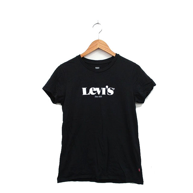 【中古】リーバイス Levi's Tシャツ カットソー 半袖 コットン ロゴ 文字 S ブラック 黒 /KT35 レディース