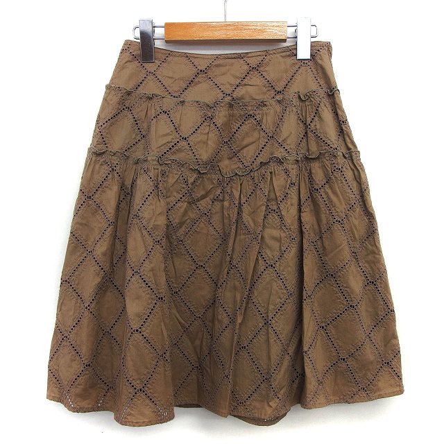 【中古】N.Natural Beauty Basic N.ナチュラルビューティーベーシック フレア スカート 膝丈 刺繍 総柄 ティアード