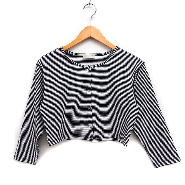 【中古】フリーズマート Free's Mart リブニット ボーダー カーディガン ボレロ ショート丈 コットン 綿 Fブラック 黒