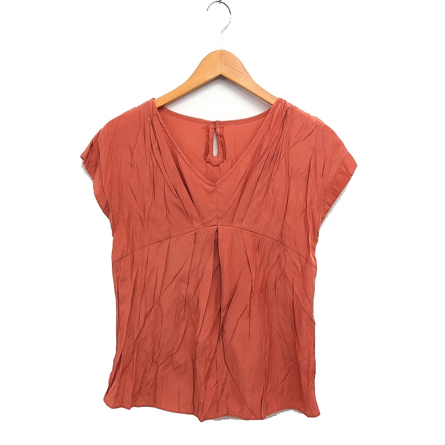 【中古】ナチュラルビューティーベーシック NATURAL BEAUTY BASIC Vネック ブラウス フレンチスリーブ タック 無地 S