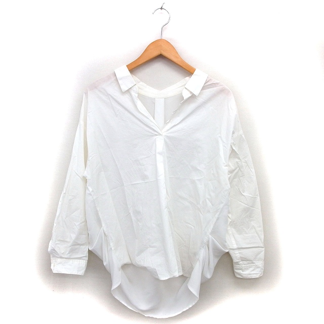 【中古】フリーズマート Free's Mart スキッパーカラー ブラウス 透け感 コットン 綿 タック 長袖 FR オフホワイト