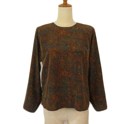 【中古】ピエールバルマン PIERRE BALMAIN ヴィンテージ ブラウス カットソー 総柄 茶 ブラウン レディース