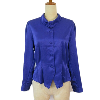 【中古】ピエールバルマン PIERRE BALMAIN ヴィンテージ ブラウス シャツ タック サテン B-82 青 ブルー レディース