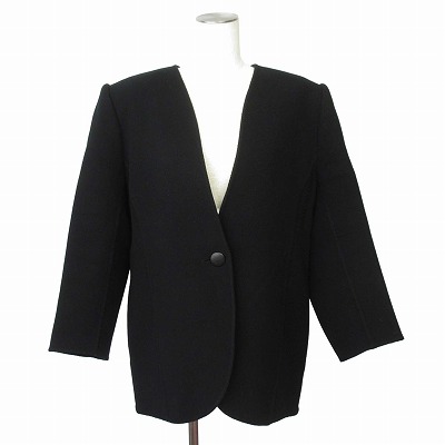 【中古】ピエールバルマン PIERRE BALMAIN 90s ジャケット ノーカラー ウール 9 黒 レディース