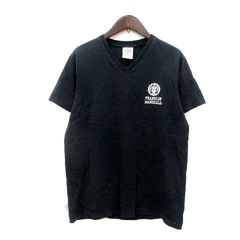 【中古】フランクリン & マーシャル FRANKLIN & MARSHALL カットソー Tシャツ Vネック プリント 半袖 XS 黒 ブラック