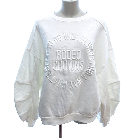 【中古】ロデオクラウンズ Rodeo Crowns トレーナー スウェット 刺繍 裏起毛 F 白 ホワイト /AU ■MO レディース