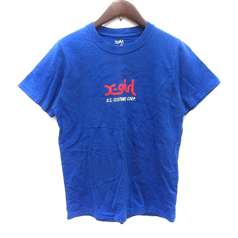 【中古】エックスガール x-girl カットソー Tシャツ クルーネック ロゴプリント 半袖 2 青 ブルー /AU レディース