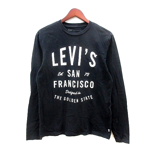 【中古】リーバイス Levi's カットソー Tシャツ クルーネック プリント 長袖 M 黒 ブラック /MN メンズ