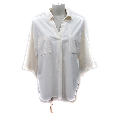 【中古】オゾック OZOC シャツ ブラウス オープンカラー シアー 七分袖 38 M ベージュ /YI レディース