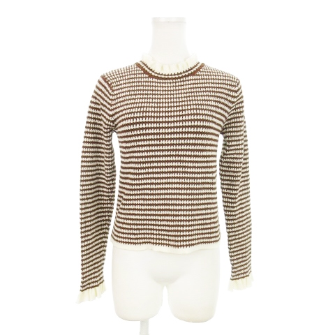 【中古】フリーズマート Free's Mart ニット セーター ラウンドネック 長袖 フリル インターシャ ボーダー FR 茶