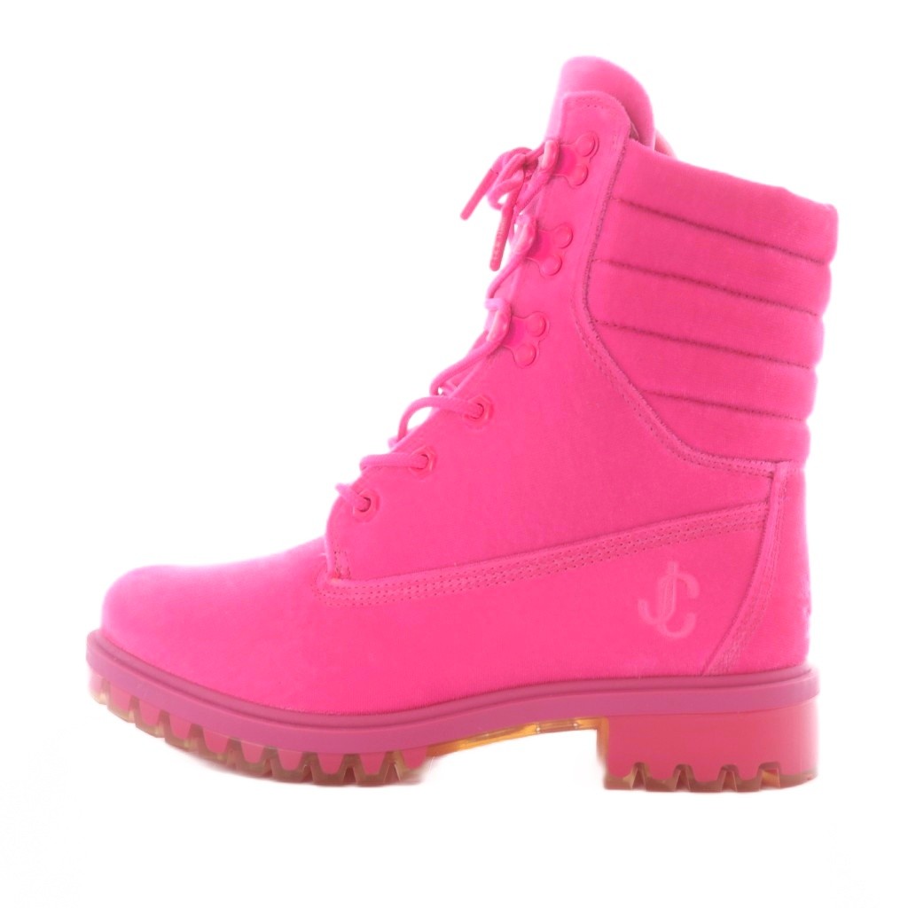 【中古】ジミーチュウ JIMMY CHOO ×ティンバーランド Timberland ショートブーツ 24.5cm ピンク /SR ■GY57