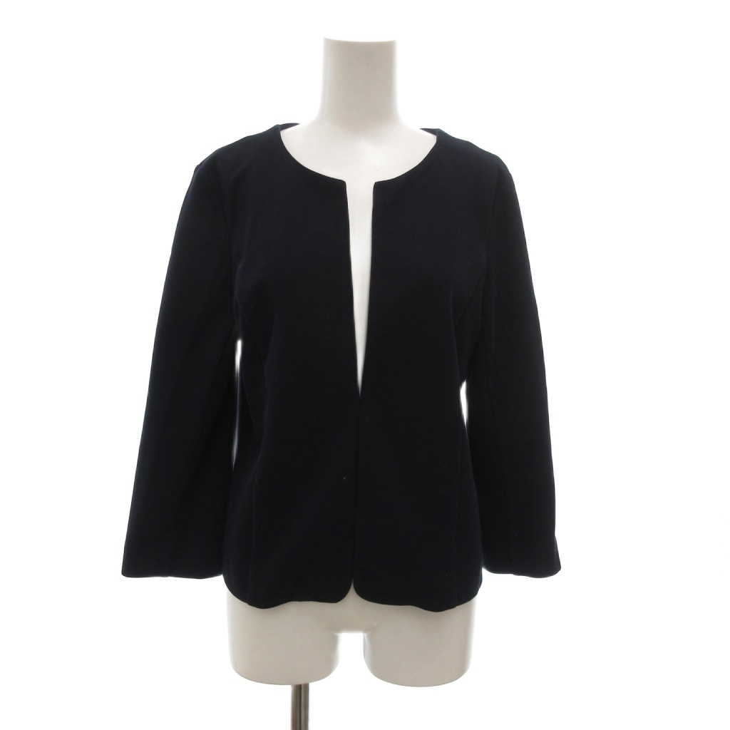 【中古】ナチュラルビューティーベーシック NATURAL BEAUTY BASIC ジャケット M 紺 ネイビー ノーカラー 長袖 /NU