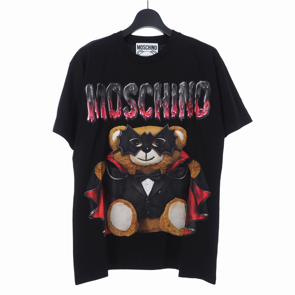 【中古】未使用品 モスキーノ MOSCHINO 20SS バッド テディベア プリント Tシャツ カットソー 半袖 S ブラック