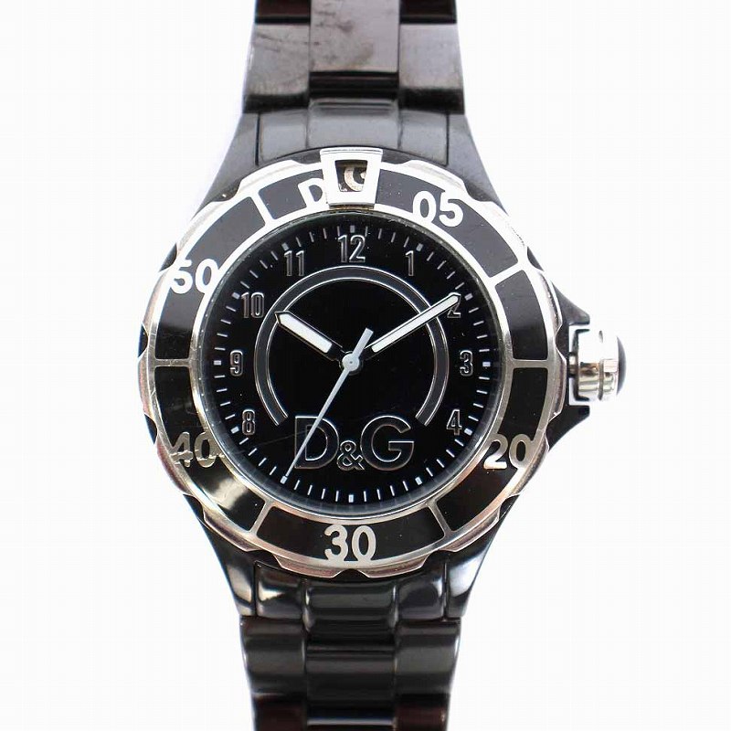 【中古】ディー & ジー ドルガバ ドルチェ & ガッバーナ D & G 腕時計 クォーツ ウォッチ アナログ 3針 黒 ブラック