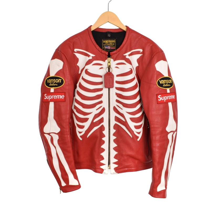【中古】シュプリーム SUPREME バンソン VANSON Leather Bones Jacket レザー ボーン ジャケット ライダース S レッド