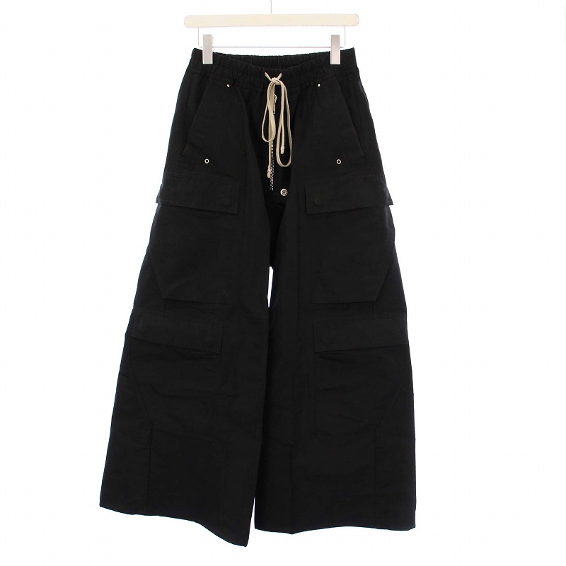 【中古】リックオウエンス 24SS CARGOBELAS TROUSERS カーゴベラ イージーパンツ ワイド IT44 ブラック RU01D3339-FK