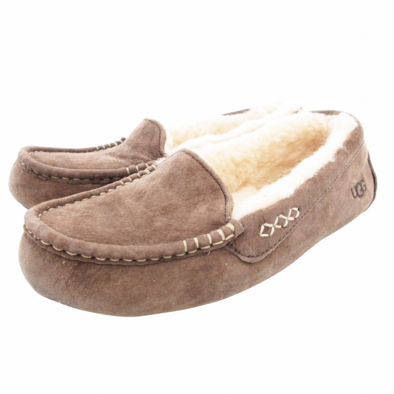 【中古】アグ UGG アンスレー 3312 Ansley 3312 モカシン ムートンシューズ ロゴ スエード 24cm 茶 ブラウン 3312