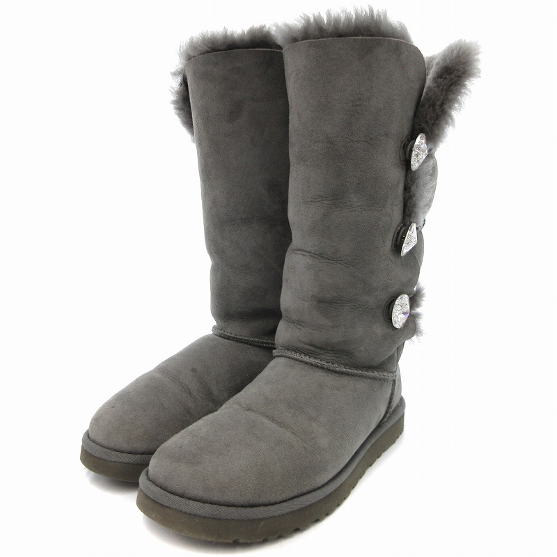 【中古】アグ UGG ムートンブーツ スエード ショート ボア 25cm グレー /JS ■GY03 レディース