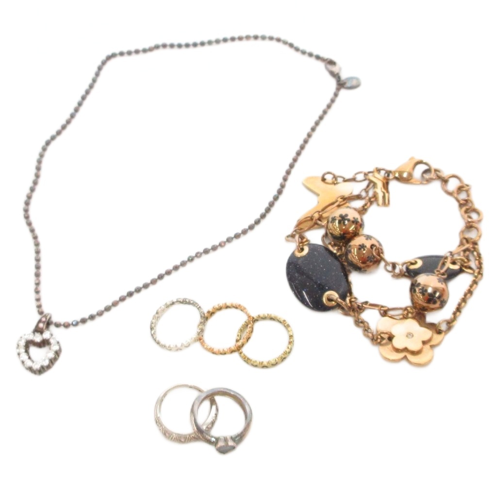 【中古】フォリフォリ Folli Follie 7点セット リング ブレスレット ネックレス シルバーカラー ゴールドカラー