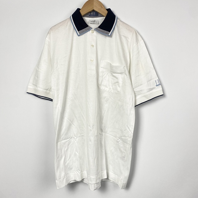 【中古】ダンヒル スポーツ dunhill sport ポロシャツ トップス 半袖 ロゴ 刺繍 白 ホワイト M メンズ