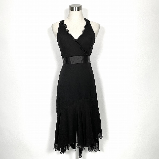 【中古】グレースコンチネンタル GRACE CONTINENTAL シルクワンピース ドレス ビーズ装飾 黒 ブラック 36 レディース