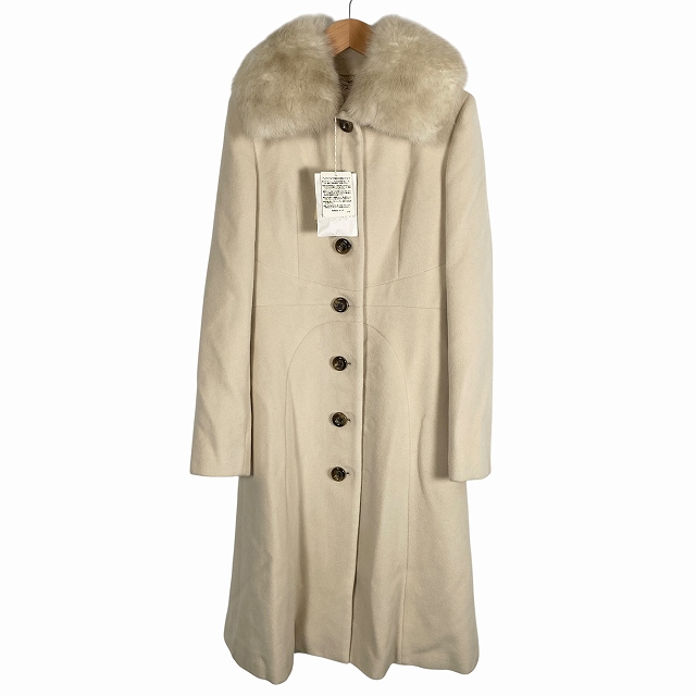 【中古】未使用品 トラサルディ TRUSSARDI タグ付き 2WAY ロングコート アンゴラ フォックスファー 毛皮 アイボリー 38 M相当 レディース
