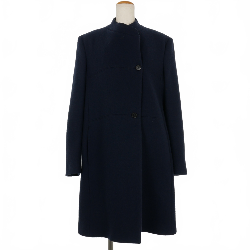 【中古】マルタンマルジェラ 4 15AW REPLICA 50's Women's coat ノーカラー ウール コート ジャケット 42 紺