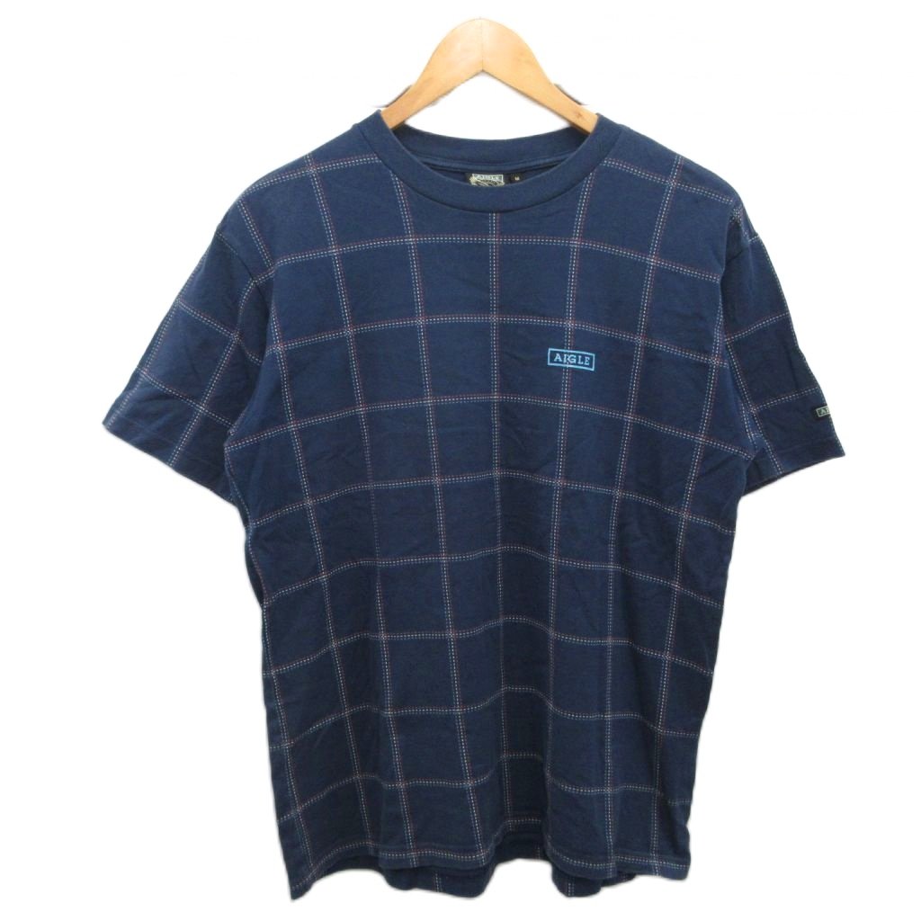 【中古】エーグル AIGLE Tシャツ 半袖 チェック柄 M 紺 ネイビー 8502-44217 ■YHS5 メンズ