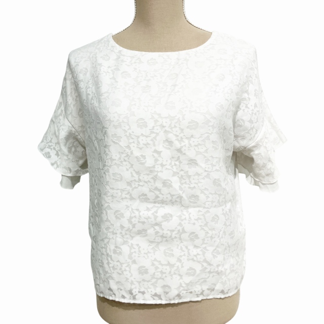 【中古】ナチュラルビューティーベーシック NATURAL BEAUTY BASIC 半袖 Tシャツ カットソー 切替 レース 白 M