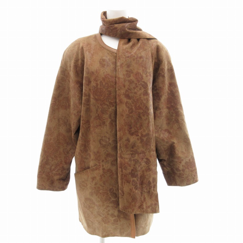 【中古】シャルル ジョルダン CHARLES JOURDAN ノーカラージャケット ストール付 花柄 38 茶 ブラウン /GV ■GY18